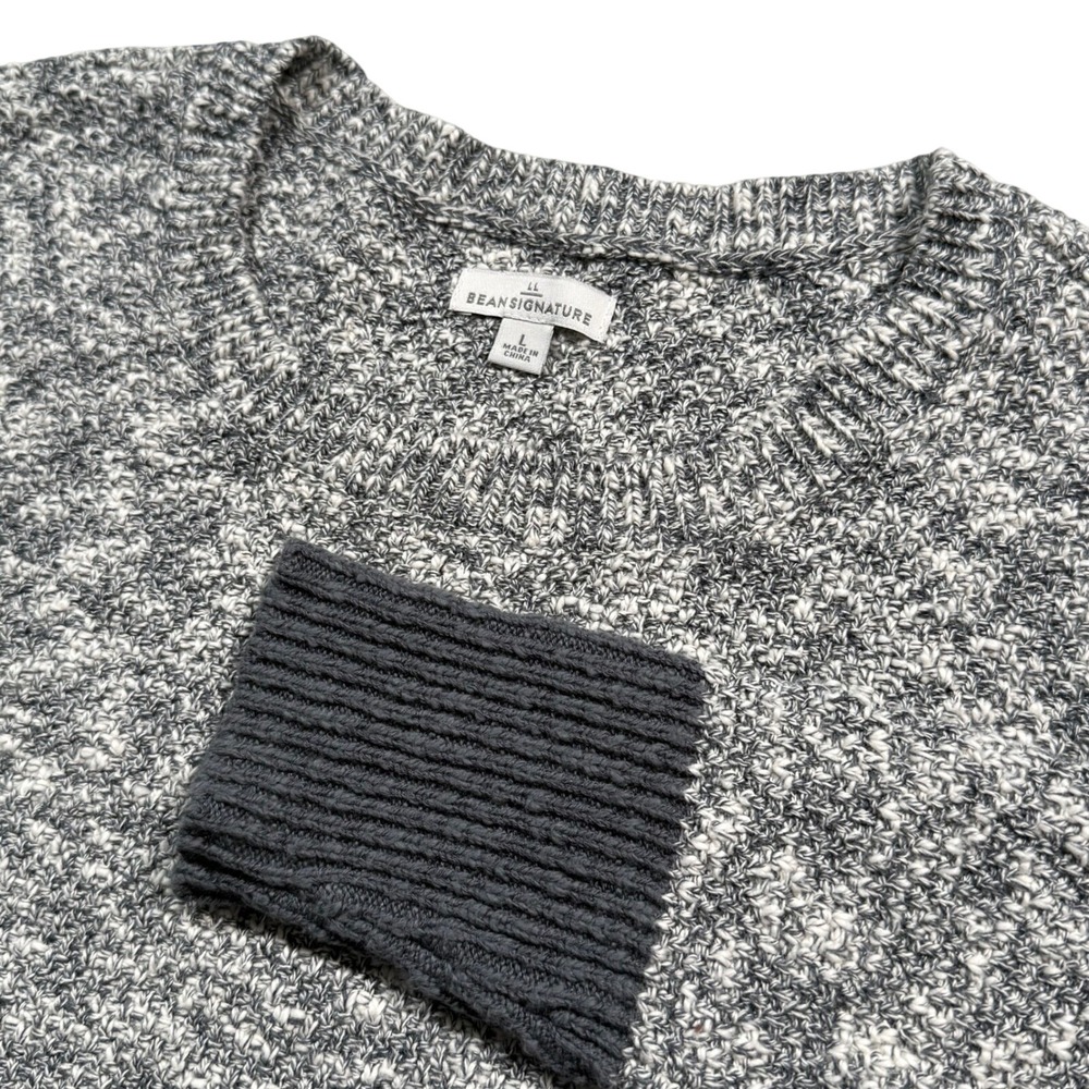LL Bean Signature‎ Womens Sweater L Gray Cotton Linen Crewneck Knit Split Hem